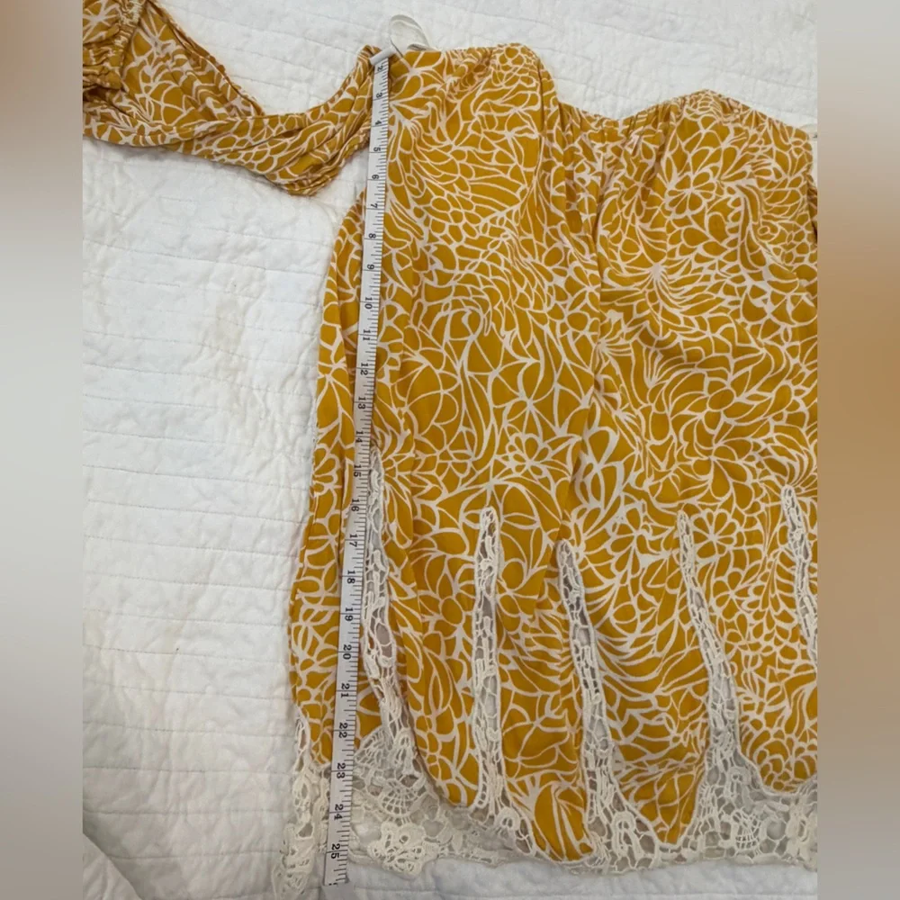 Lovers + Friends | Fairy Off Shoulder Crochet Mosaic Mustard Mini Dress - Picture 8 of 10
